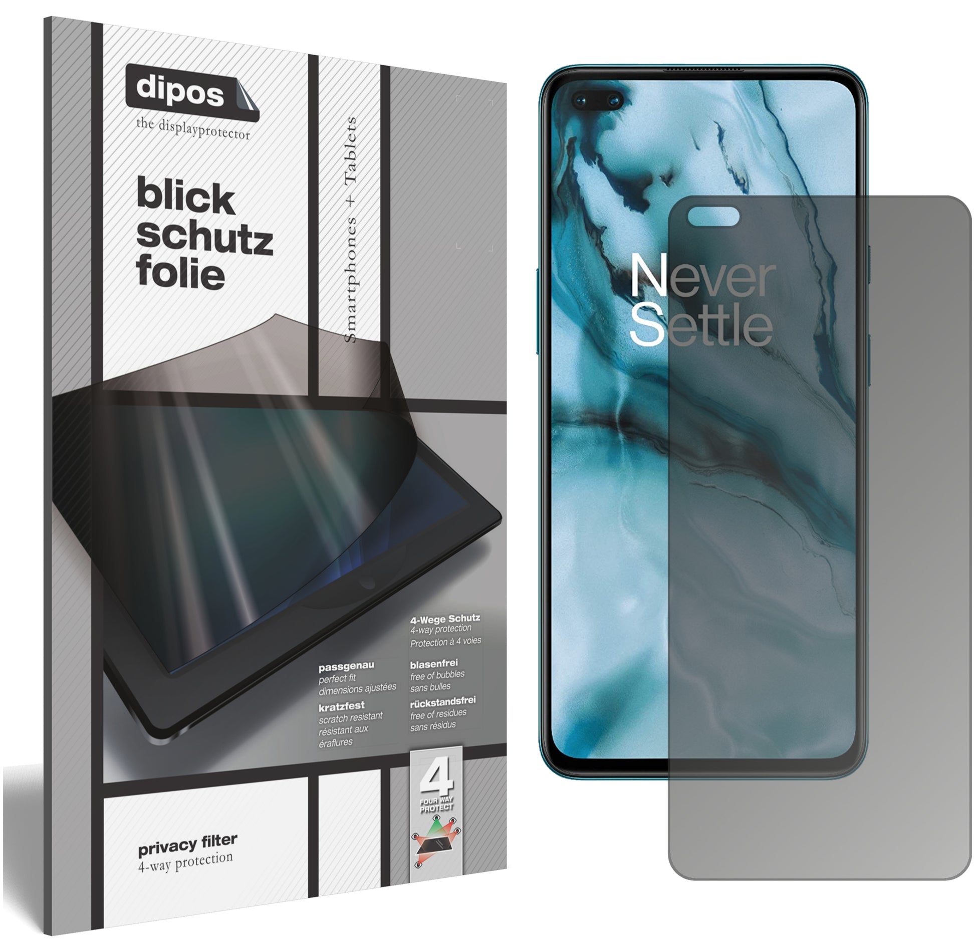 Blickschutzfolie von dipos passend für OnePlus Nord, präziser Zuschnitt und blasenfrei montiert