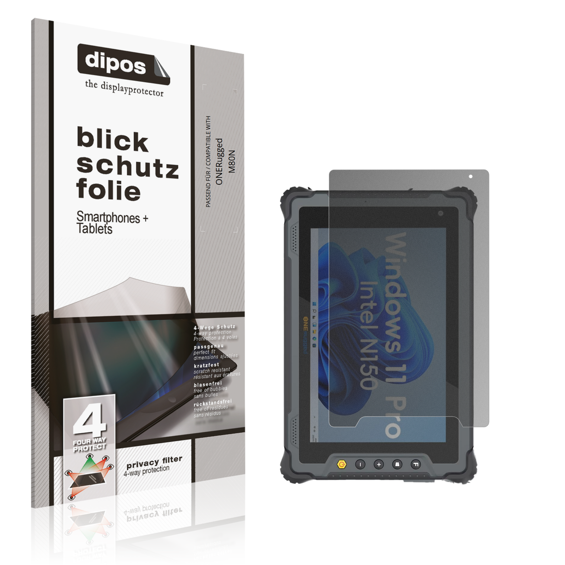 Blickschutzfolie von dipos passend für ONERugged M80N, präziser Zuschnitt und blasenfrei montiert