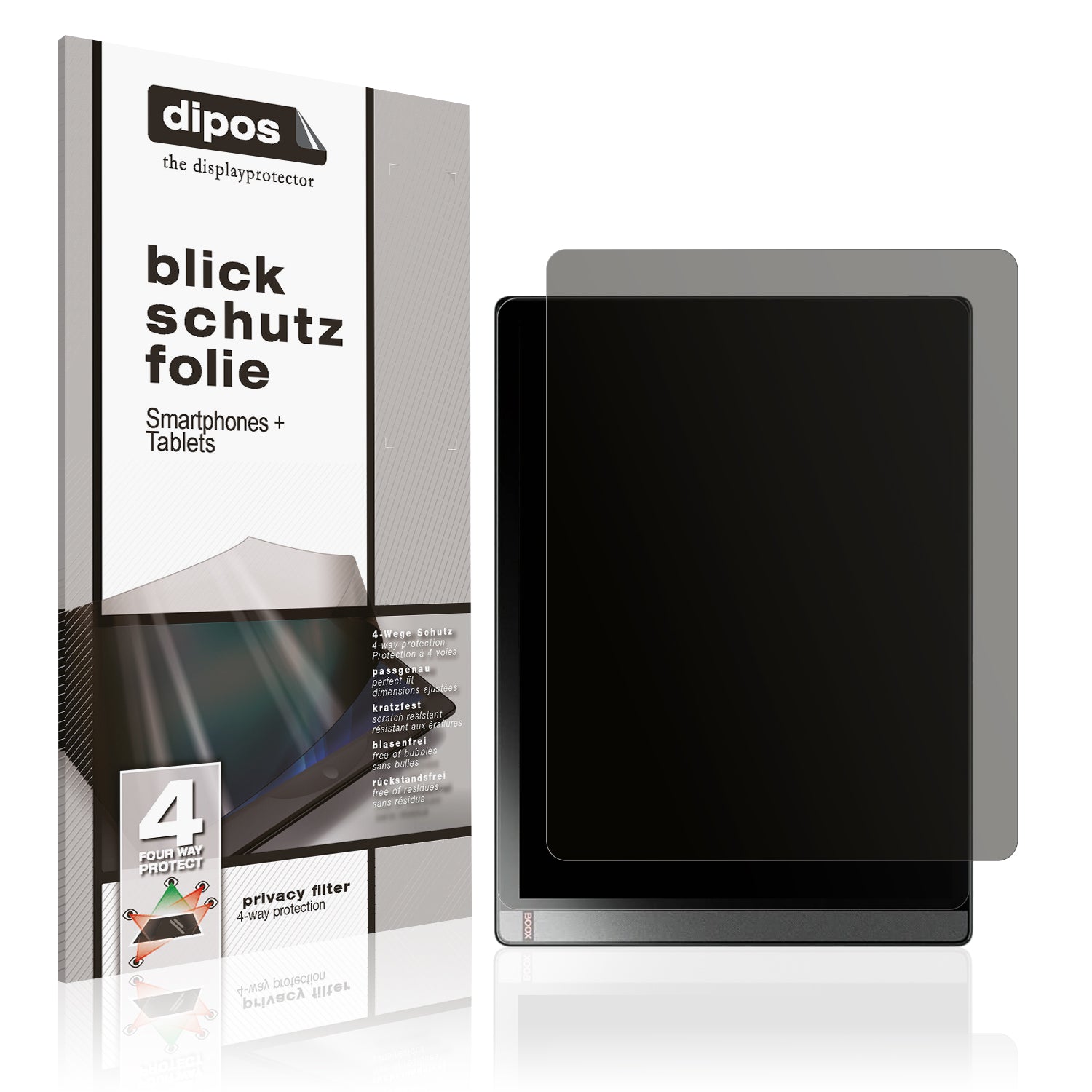Blickschutzfolie von dipos passend für Onyx Boox Tab X, präziser Zuschnitt und blasenfrei montiert