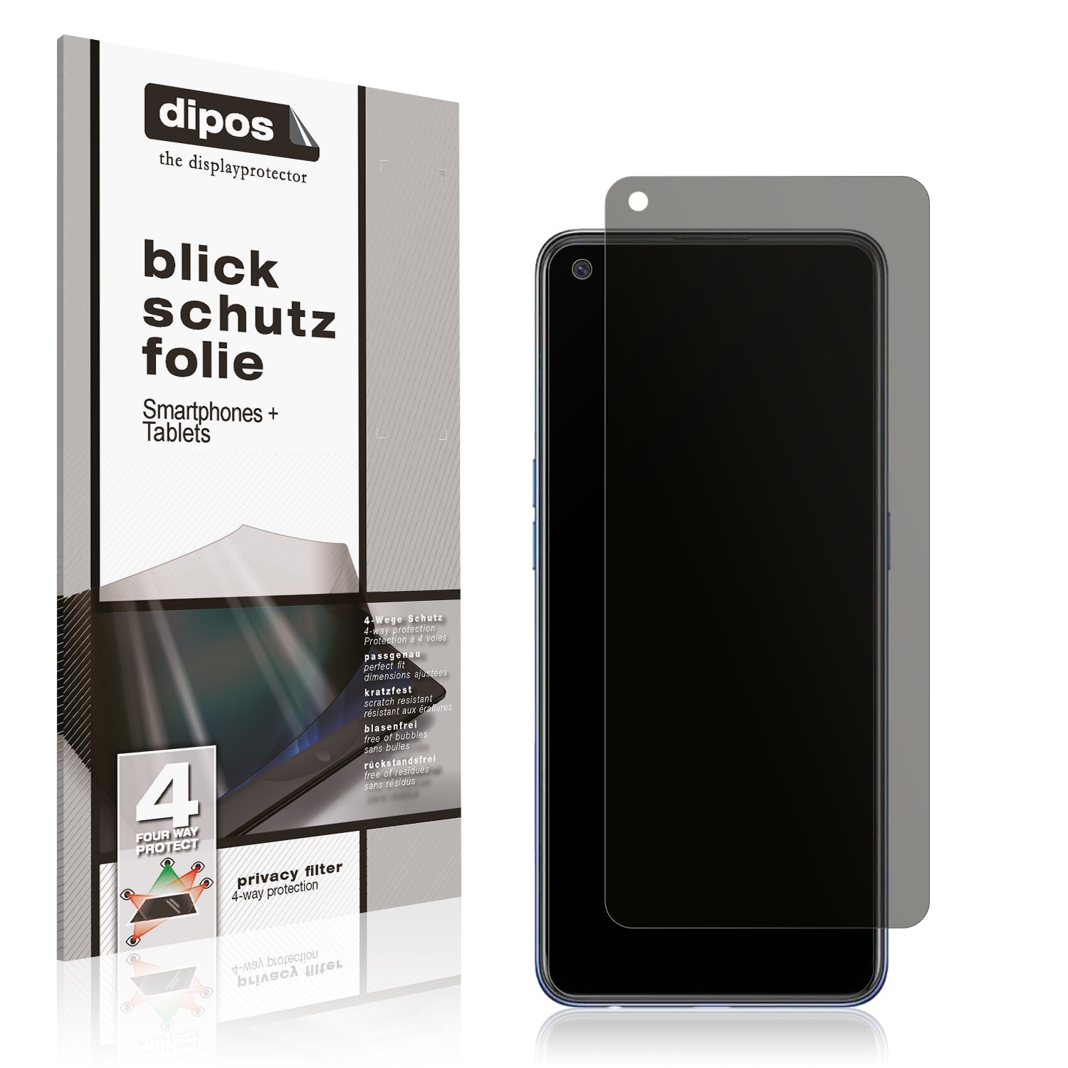 Blickschutzfolie von dipos passend für Oppo F19, präziser Zuschnitt und blasenfrei montiert