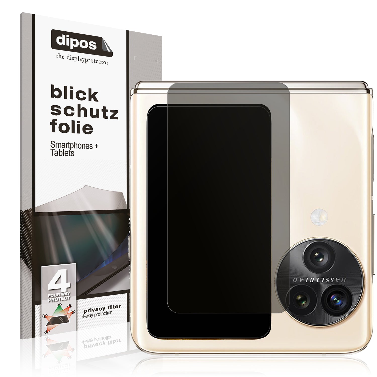 Blickschutzfolie von dipos passend für Oppo Find N3 Flip Aussenseite, präziser Zuschnitt und blasenfrei montiert