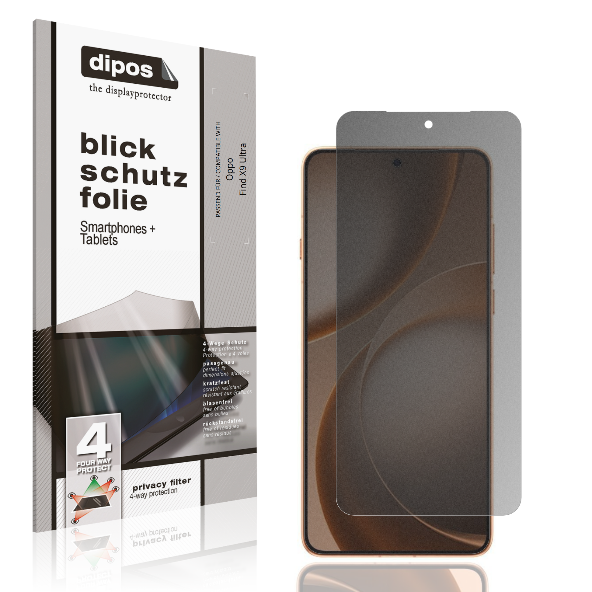 Blickschutzfolie von dipos passend für Oppo Find X9 Ultra, präziser Zuschnitt und blasenfrei montiert