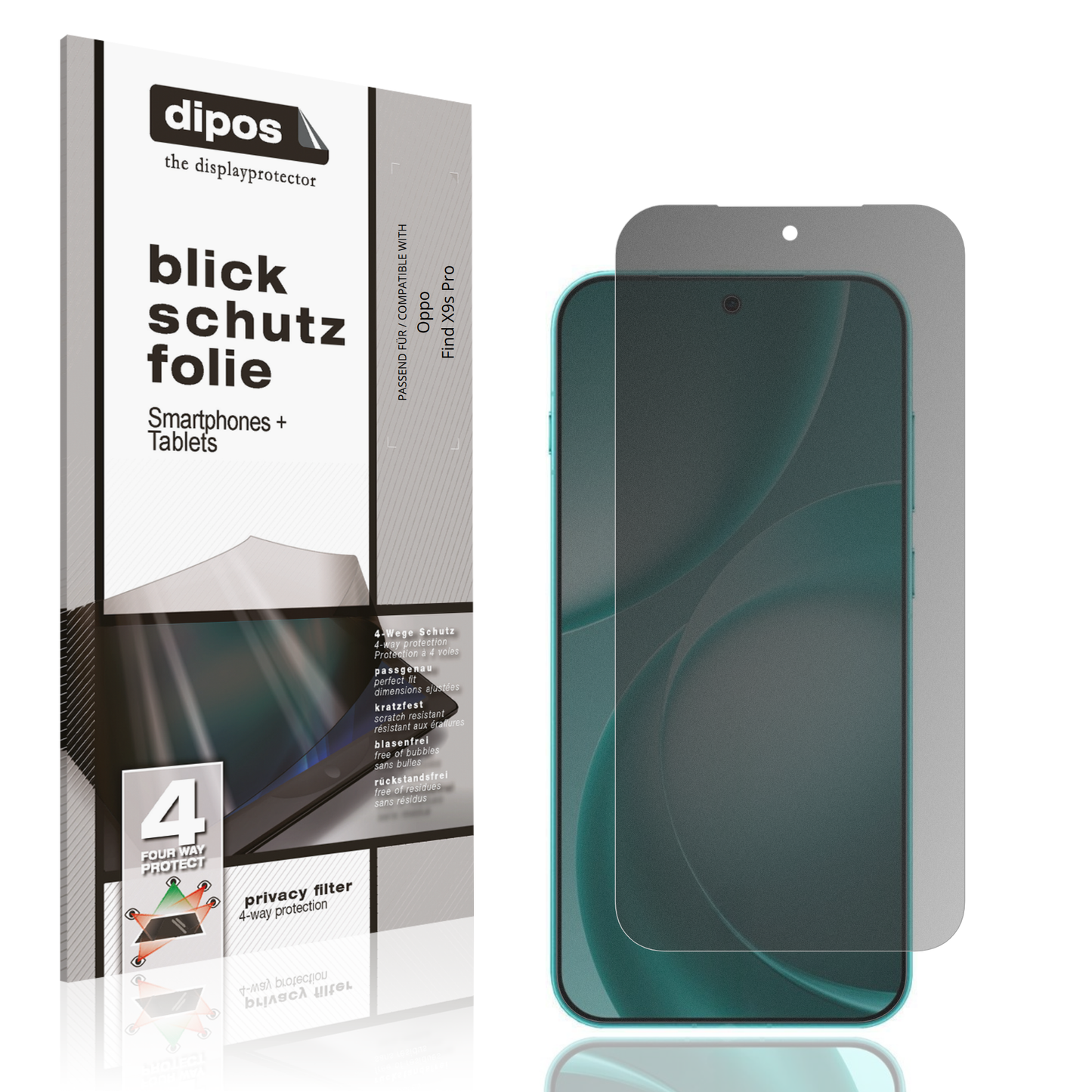 Blickschutzfolie von dipos passend für Oppo Find X9s Pro, präziser Zuschnitt und blasenfrei montiert