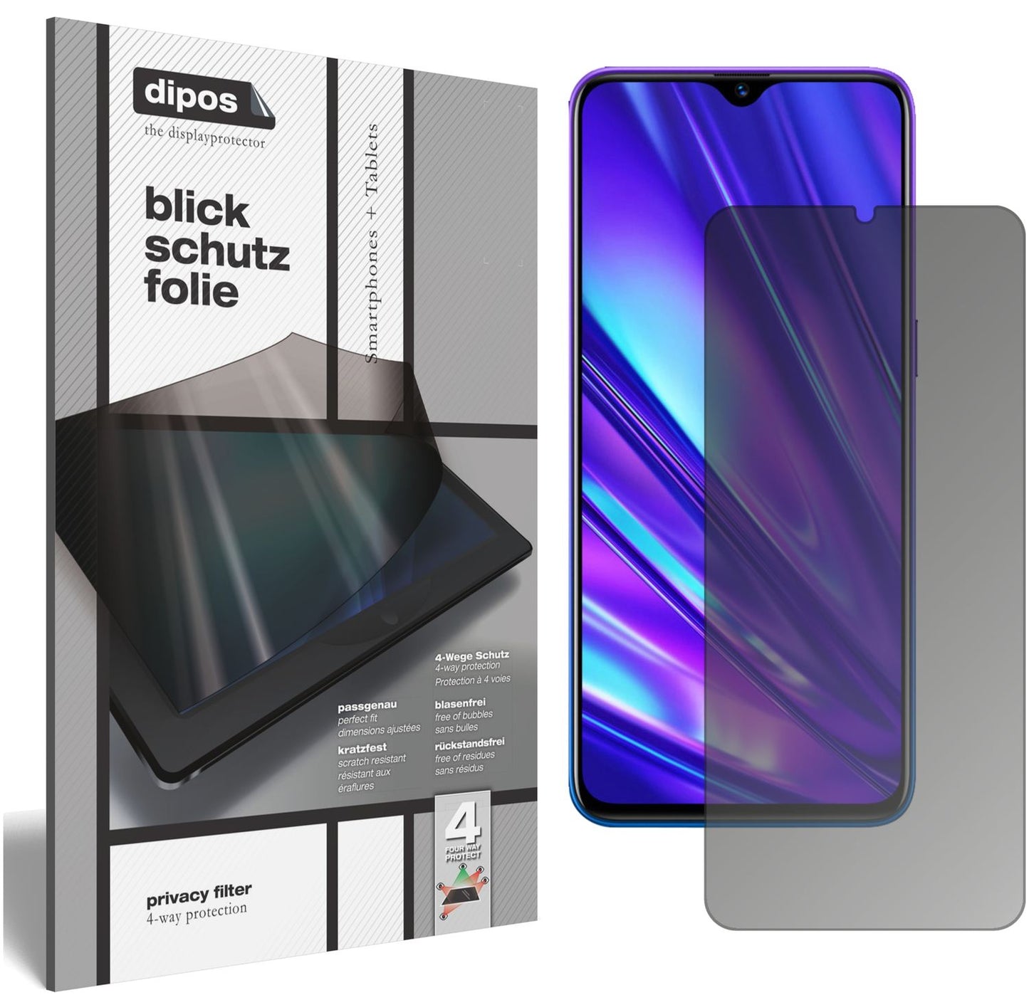 Blickschutzfolie von dipos passend für Oppo Realme 5, präziser Zuschnitt und blasenfrei montiert