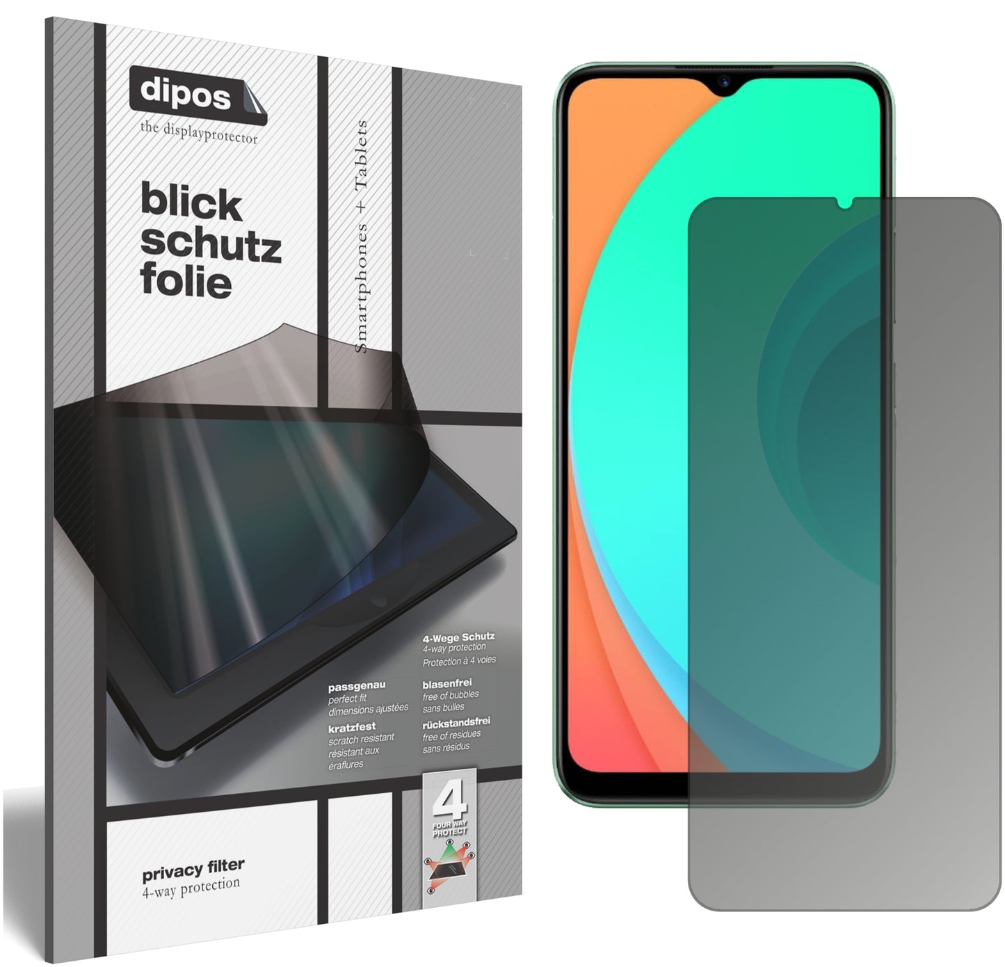 Blickschutzfolie von dipos passend für Oppo Realme C11, präziser Zuschnitt und blasenfrei montiert