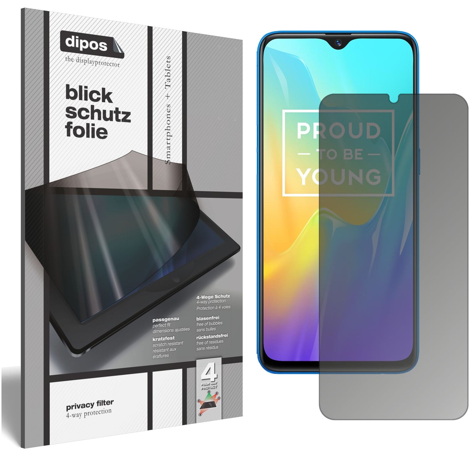 Blickschutzfolie von dipos passend für Oppo Realme U1, präziser Zuschnitt und blasenfrei montiert