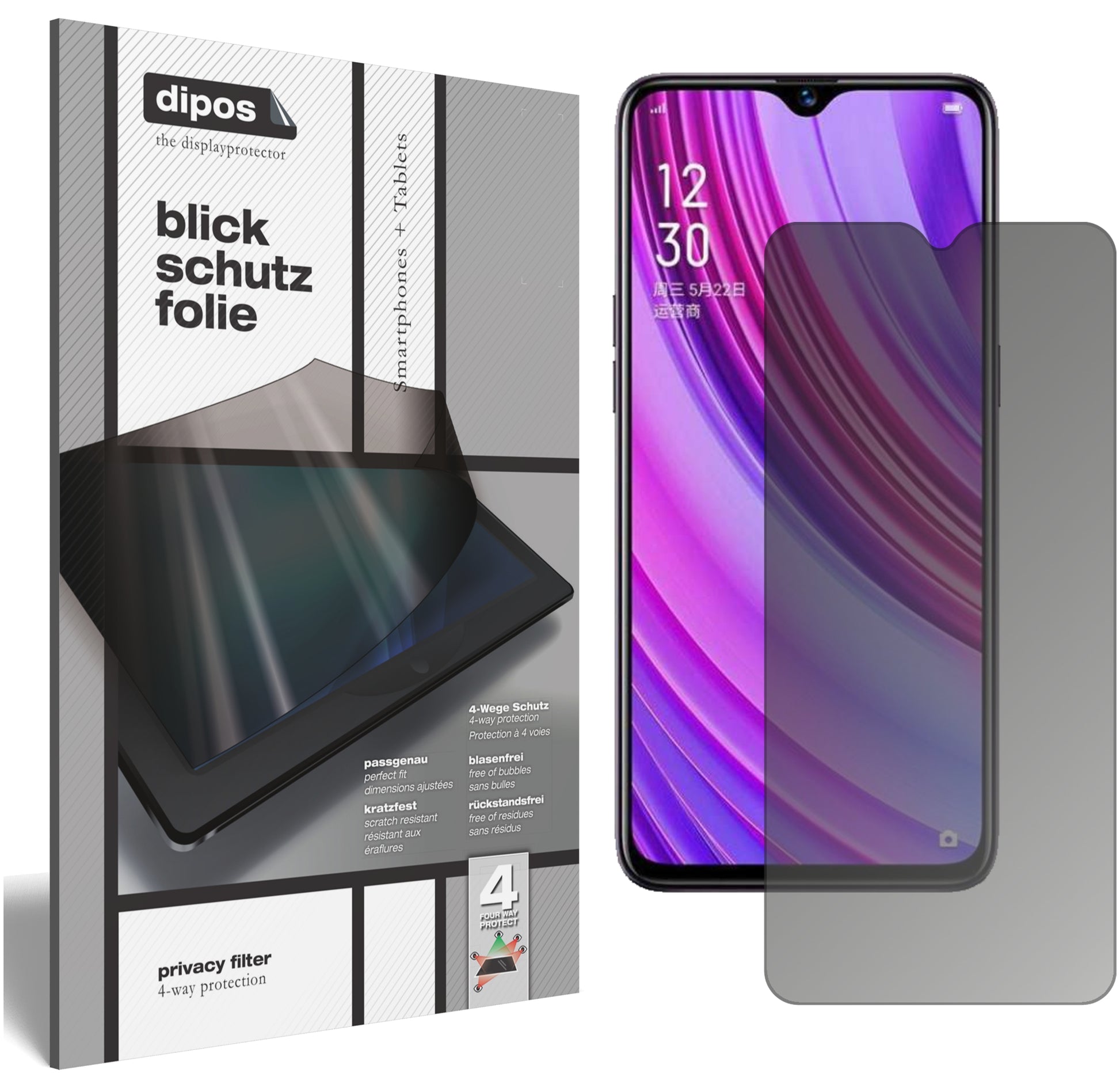 Blickschutzfolie von dipos passend für Oppo Realme X Lite, präziser Zuschnitt und blasenfrei montiert