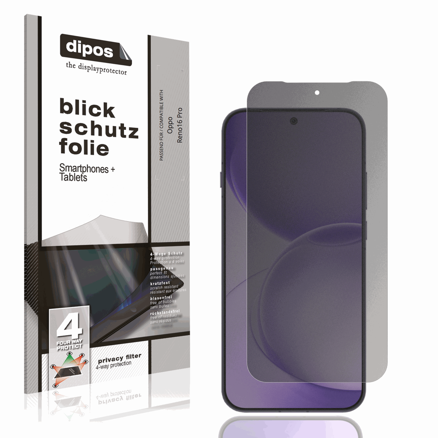 Blickschutzfolie von dipos passend für Oppo Reno16 Pro, präziser Zuschnitt und blasenfrei montiert