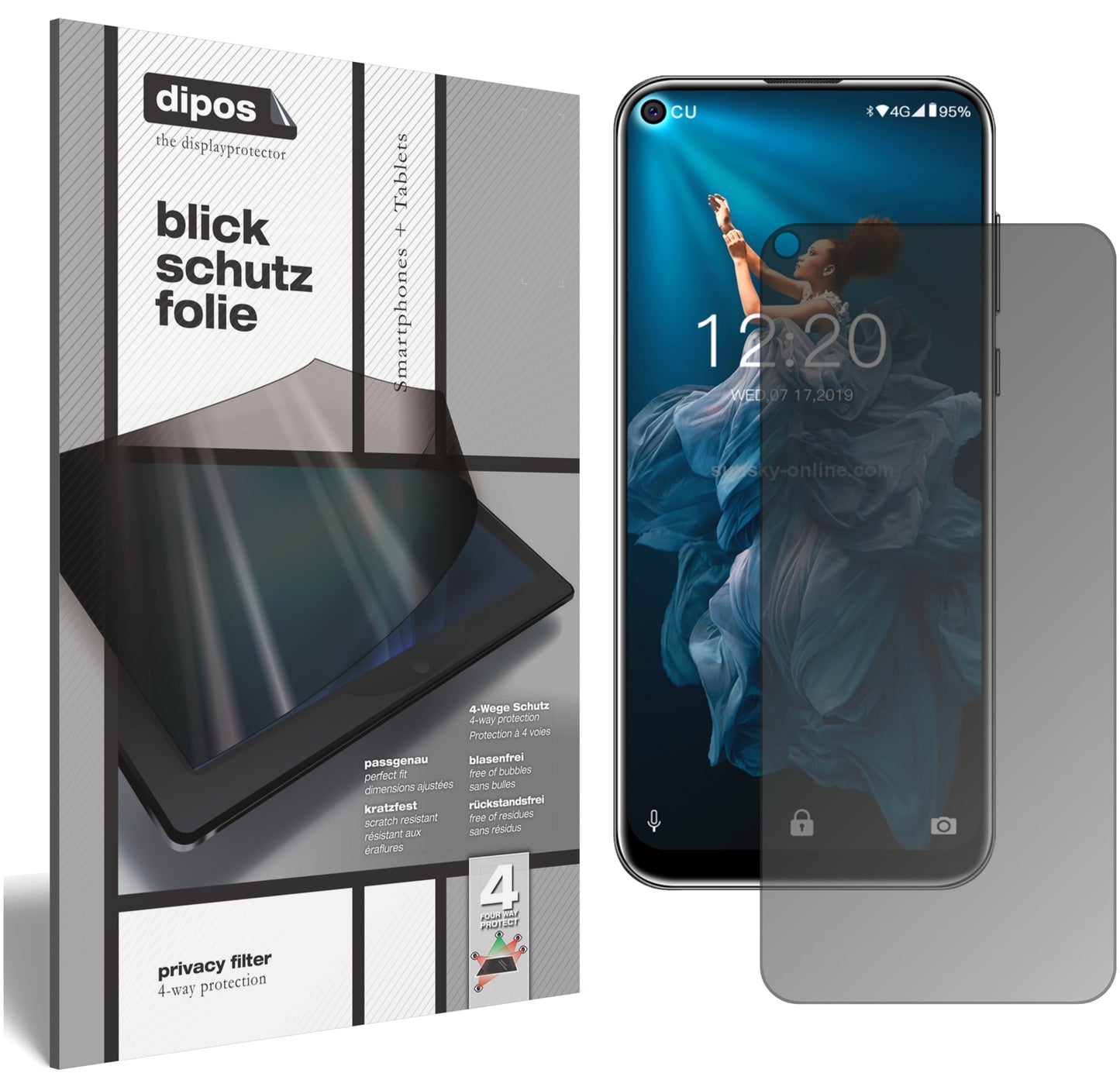 Blickschutzfolie von dipos passend für Oukitel C17 Pro, präziser Zuschnitt und blasenfrei montiert