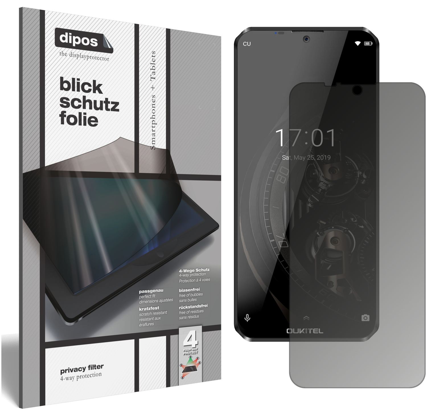 Blickschutzfolie von dipos passend für Oukitel K12, präziser Zuschnitt und blasenfrei montiert