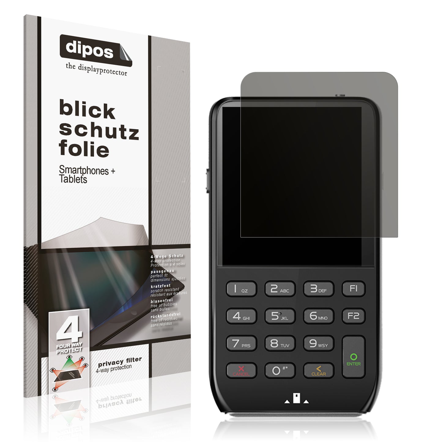 Blickschutzfolie von dipos passend für Pax D190, präziser Zuschnitt und blasenfrei montiert