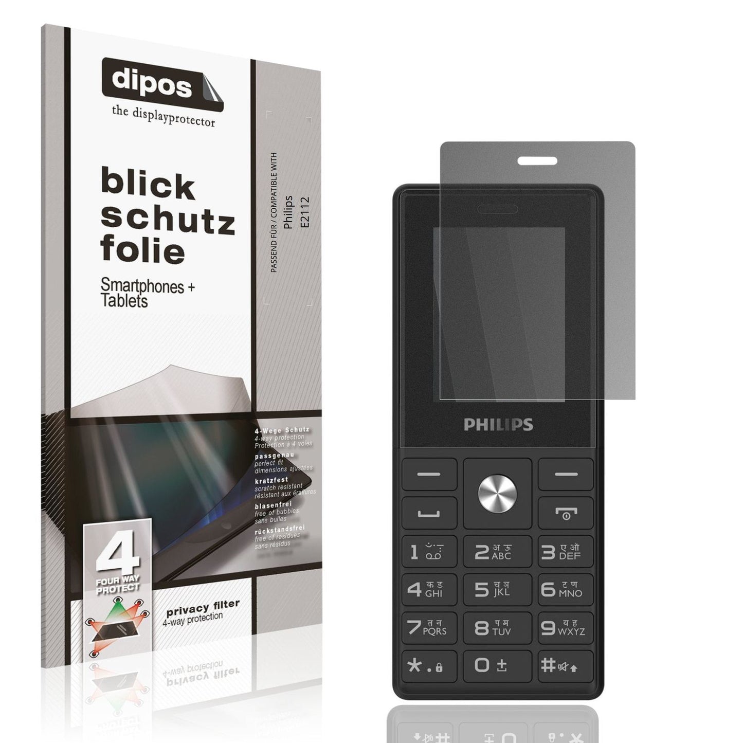 Blickschutzfolie von dipos passend für Philips E2112, präziser Zuschnitt und blasenfrei montiert