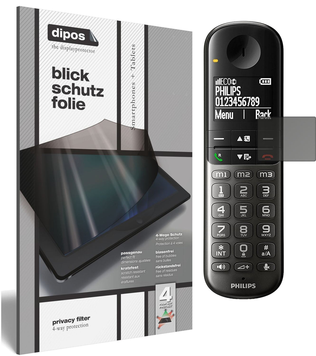 Blickschutzfolie von dipos passend für Philips XL495, präziser Zuschnitt und blasenfrei montiert