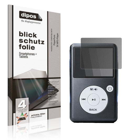 Blickschutzfolie von dipos passend für PlayerPure 5X MP3-Player, präziser Zuschnitt und blasenfrei montiert
