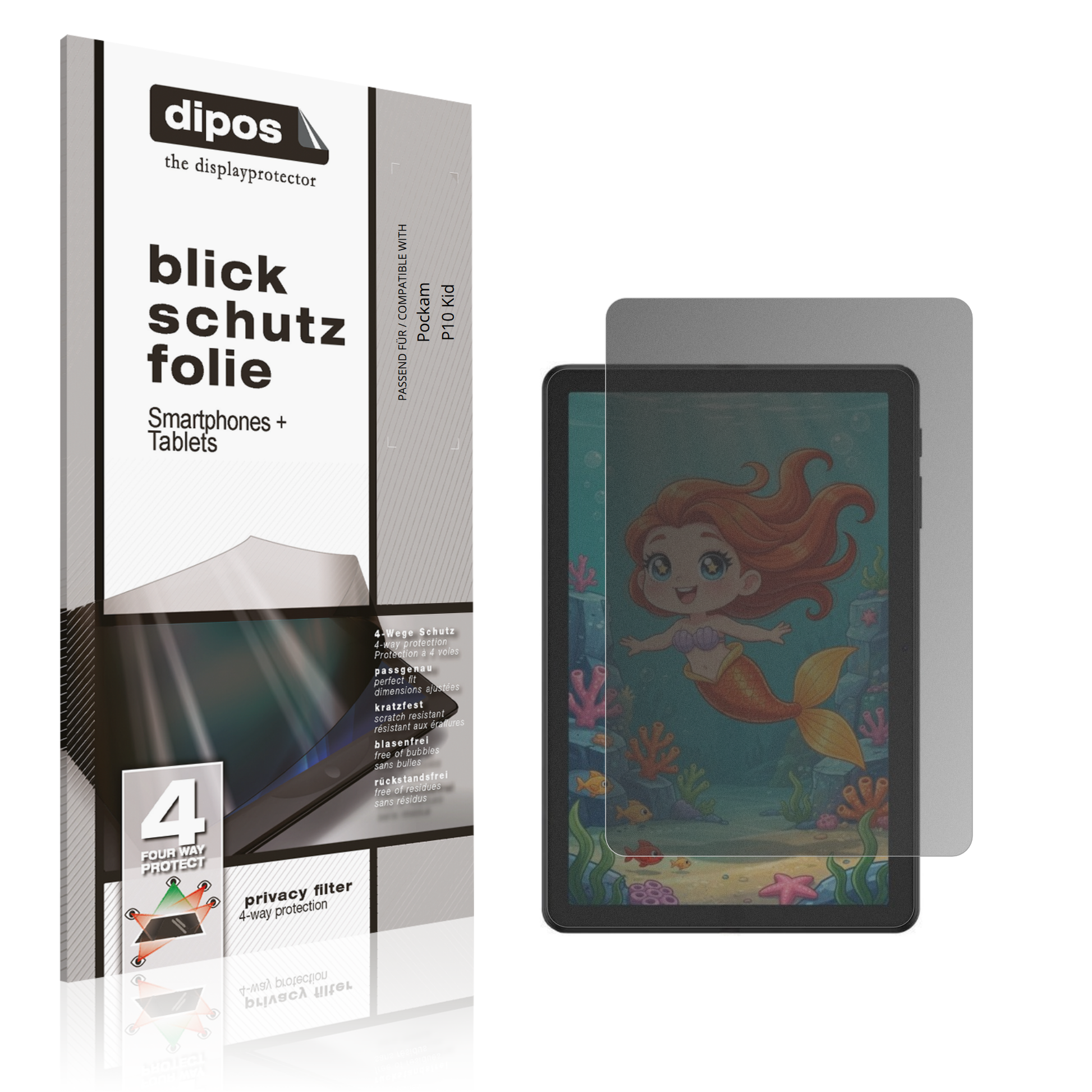 Blickschutzfolie von dipos passend für Pockam P10 Kid, präziser Zuschnitt und blasenfrei montiert