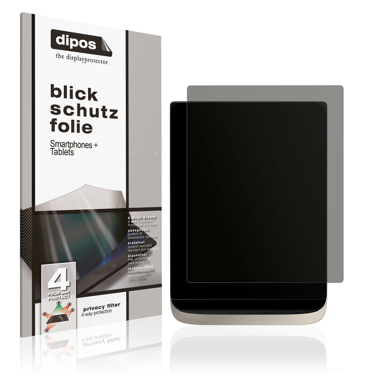 Blickschutzfolie von dipos passend für PocketBook InkPad Color 3, präziser Zuschnitt und blasenfrei montiert