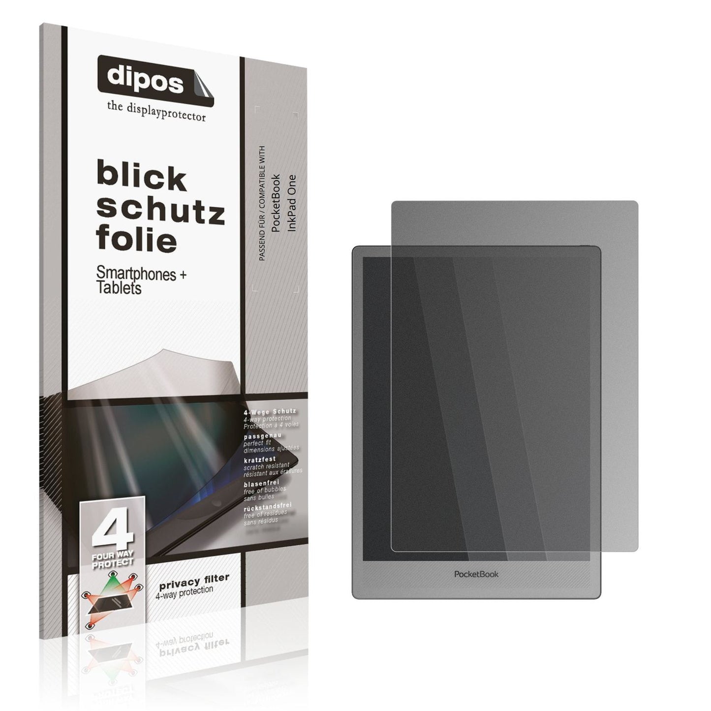 Blickschutzfolie von dipos passend für PocketBook InkPad One, präziser Zuschnitt und blasenfrei montiert