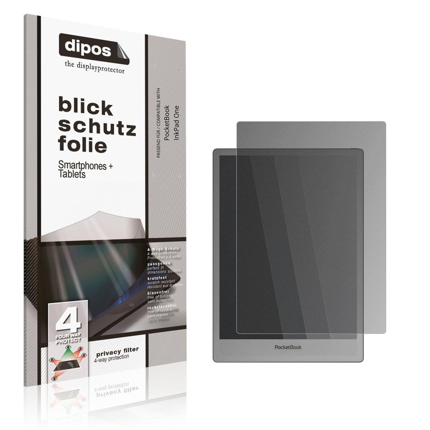 Blickschutzfolie von dipos passend für PocketBook InkPad One, präziser Zuschnitt und blasenfrei montiert