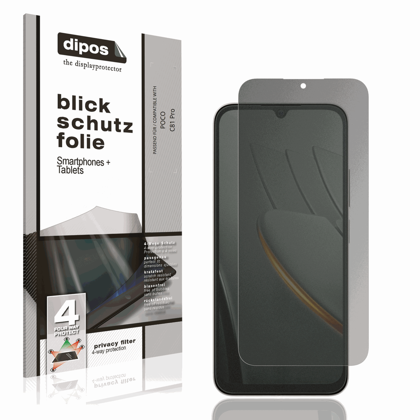 Blickschutzfolie von dipos passend für POCO C81 Pro, präziser Zuschnitt und blasenfrei montiert