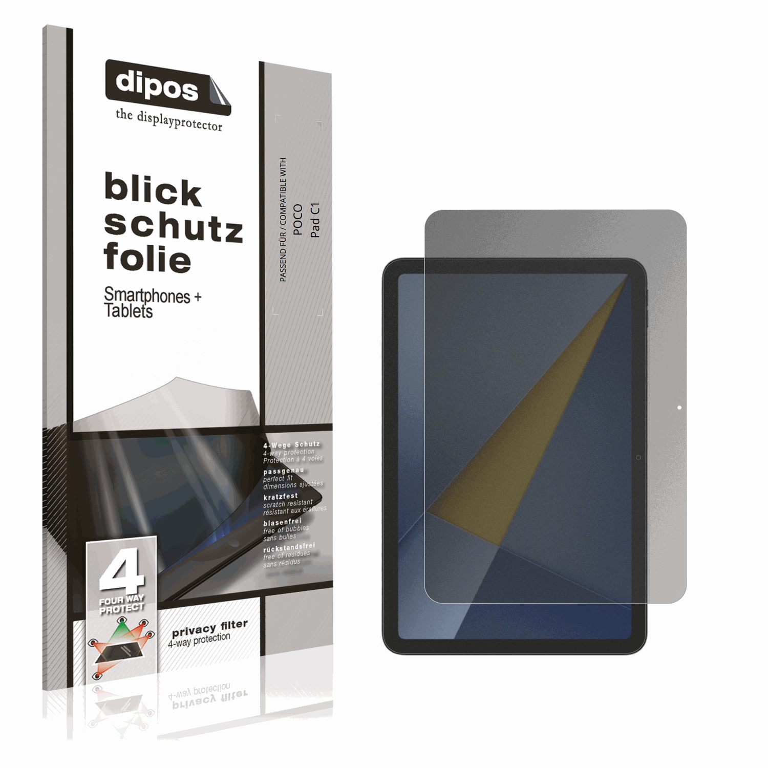Blickschutzfolie von dipos passend für POCO Pad C1, präziser Zuschnitt und blasenfrei montiert