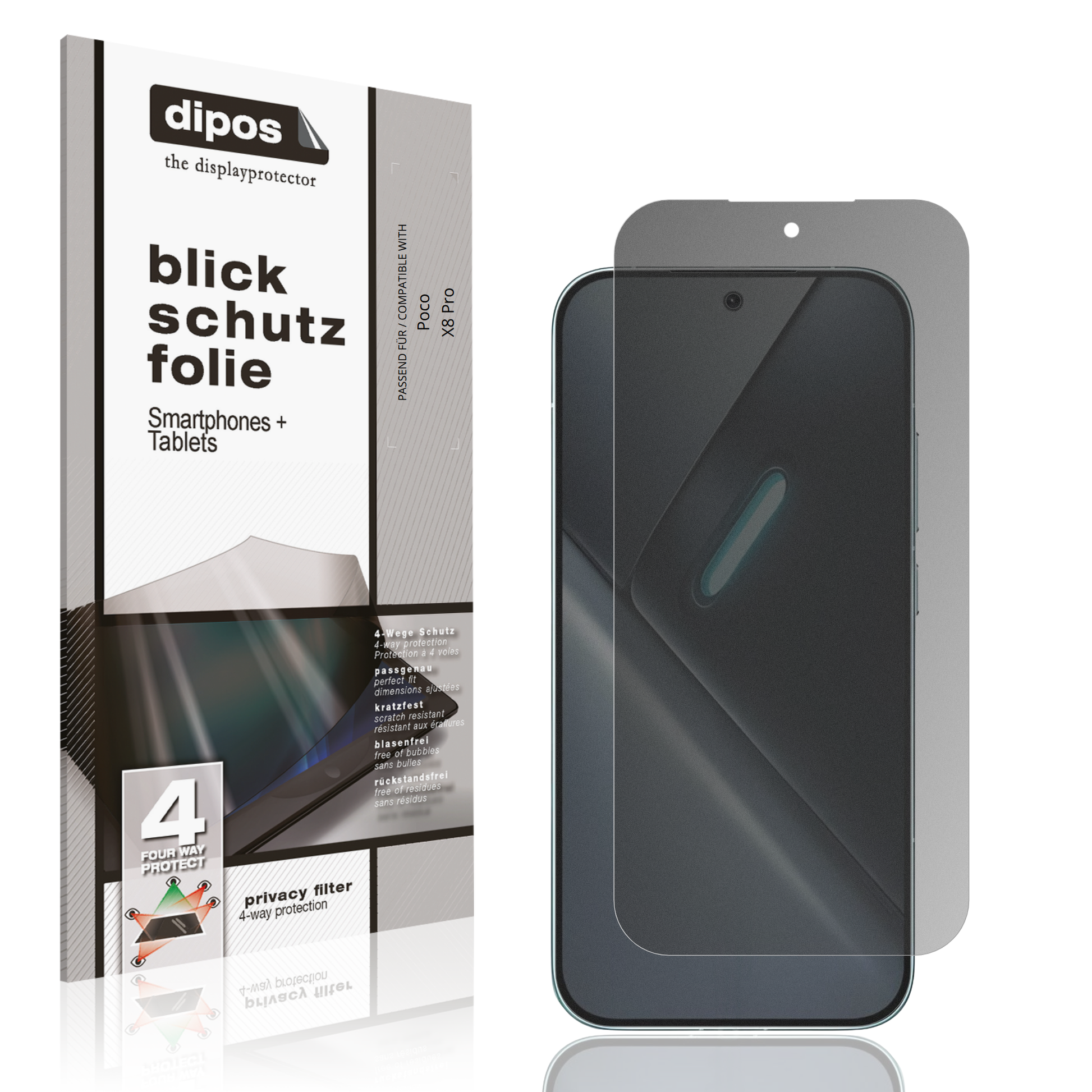 Blickschutzfolie von dipos passend für Poco X8 Pro, präziser Zuschnitt und blasenfrei montiert