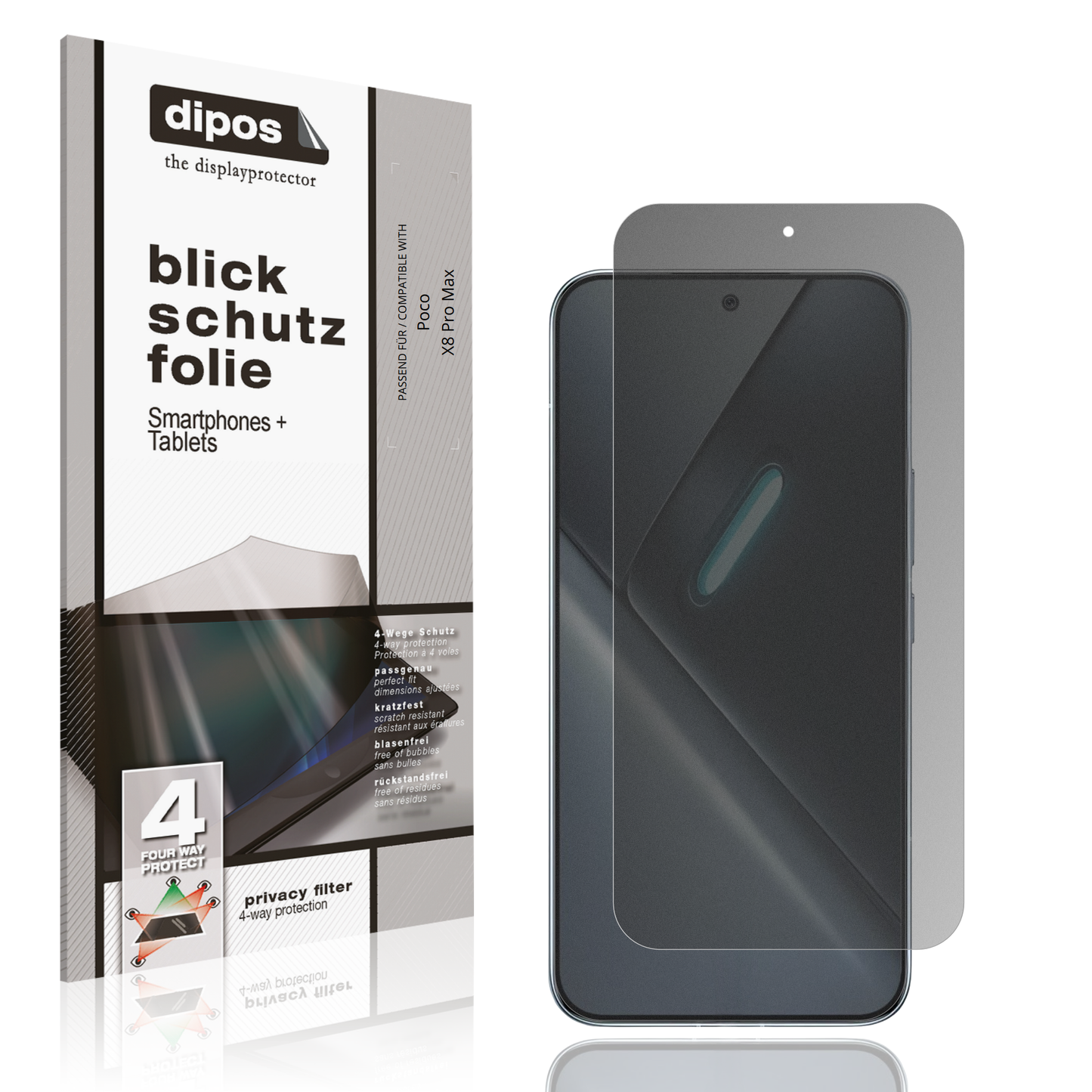 Blickschutzfolie von dipos passend für Poco X8 Pro Max, präziser Zuschnitt und blasenfrei montiert