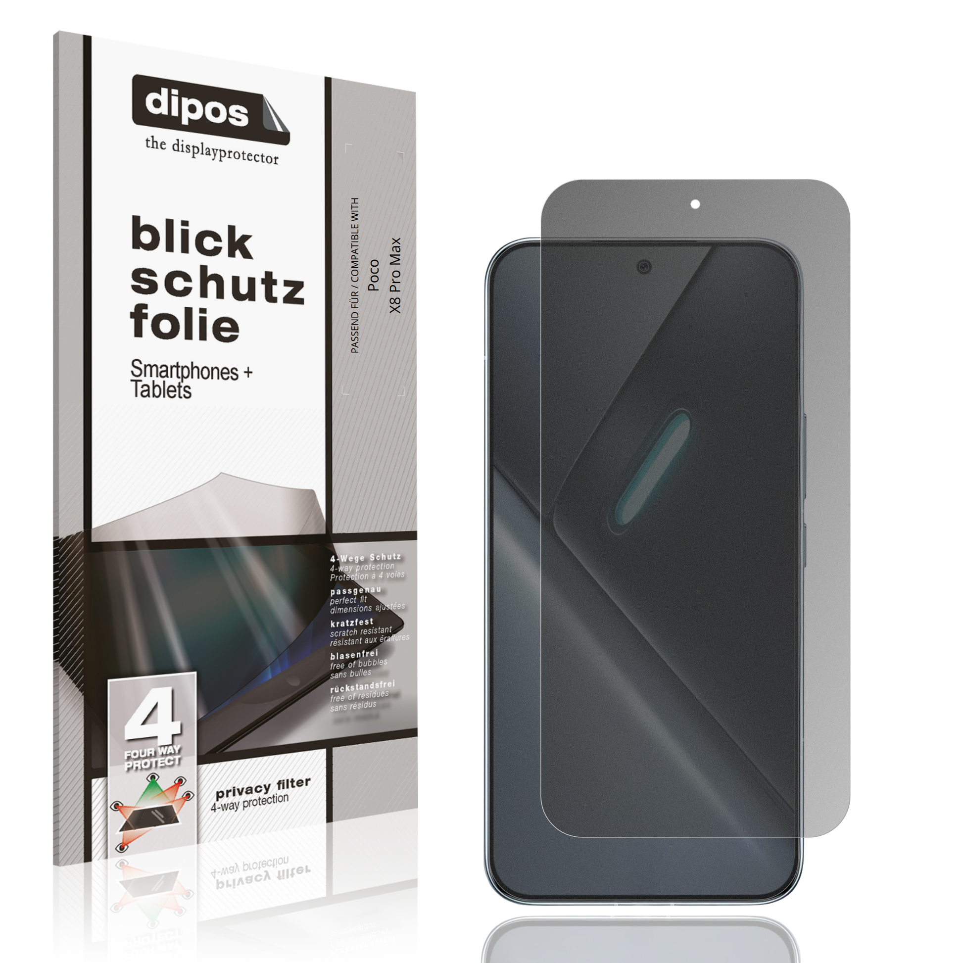 Blickschutzfolie von dipos passend für Poco X8 Pro Max, präziser Zuschnitt und blasenfrei montiert
