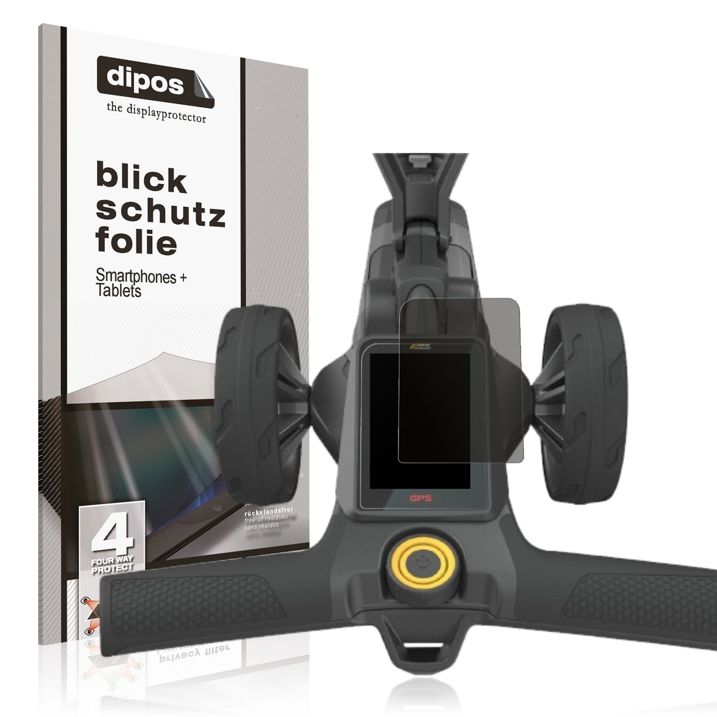 Blickschutzfolie von dipos passend für PowerKaddy Ct10, präziser Zuschnitt und blasenfrei montiert