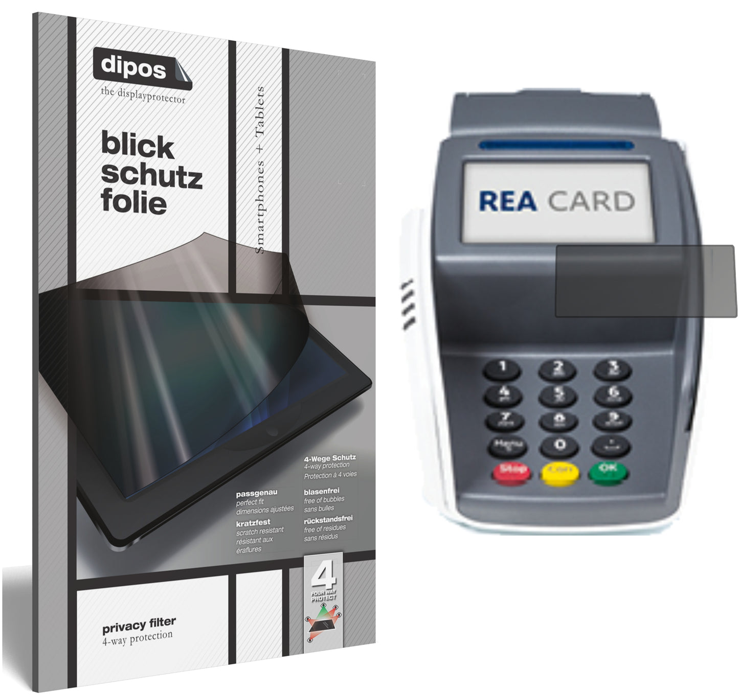 Blickschutzfolie von dipos passend für REA CARD T7 pro, präziser Zuschnitt und blasenfrei montiert