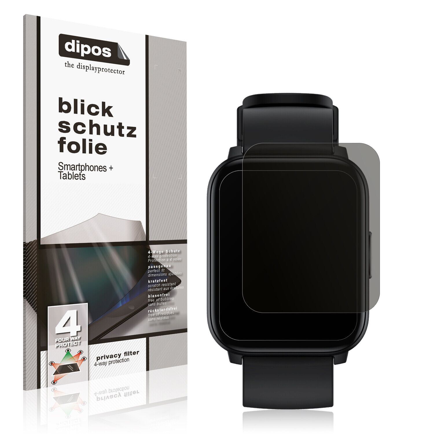 Blickschutzfolie von dipos passend für Realme Watch S100, präziser Zuschnitt und blasenfrei montiert