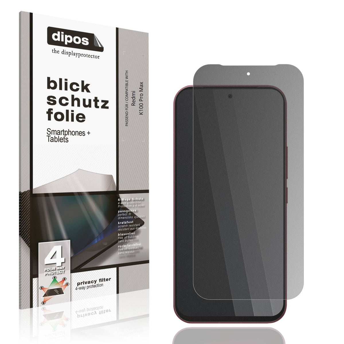 Blickschutzfolie von dipos passend für Redmi K100 Pro Max, präziser Zuschnitt und blasenfrei montiert