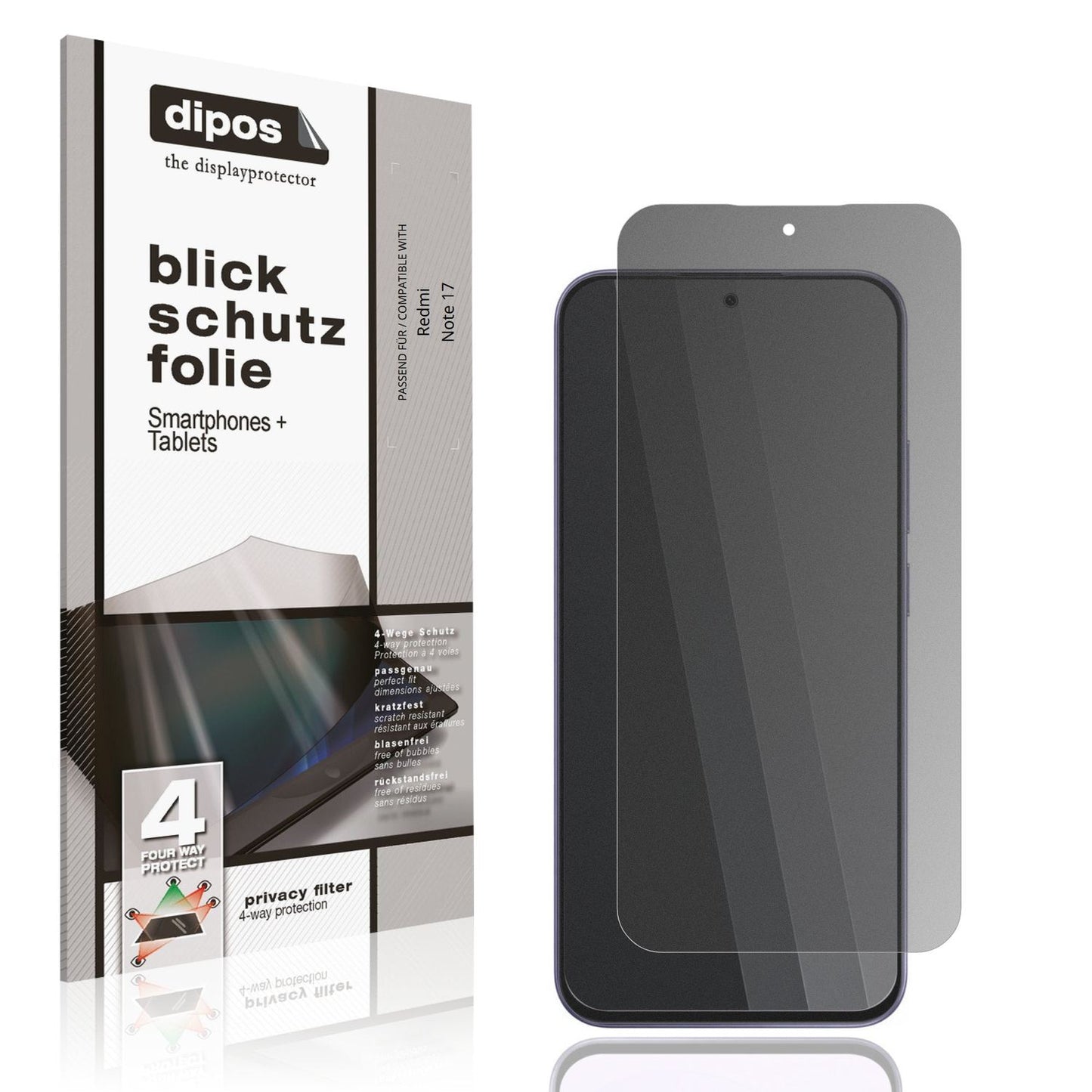Blickschutzfolie von dipos passend für Redmi Note 17, präziser Zuschnitt und blasenfrei montiert