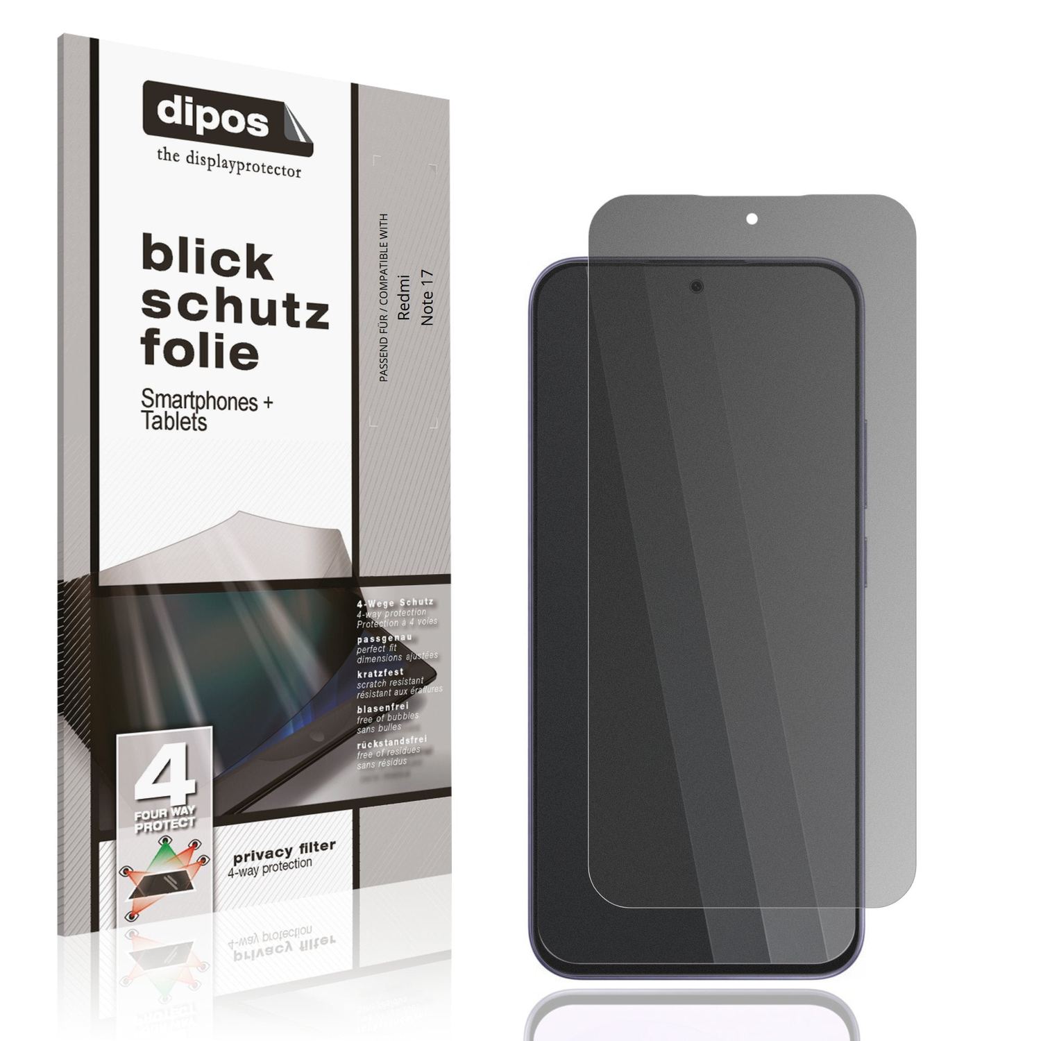 Blickschutzfolie von dipos passend für Redmi Note 17, präziser Zuschnitt und blasenfrei montiert