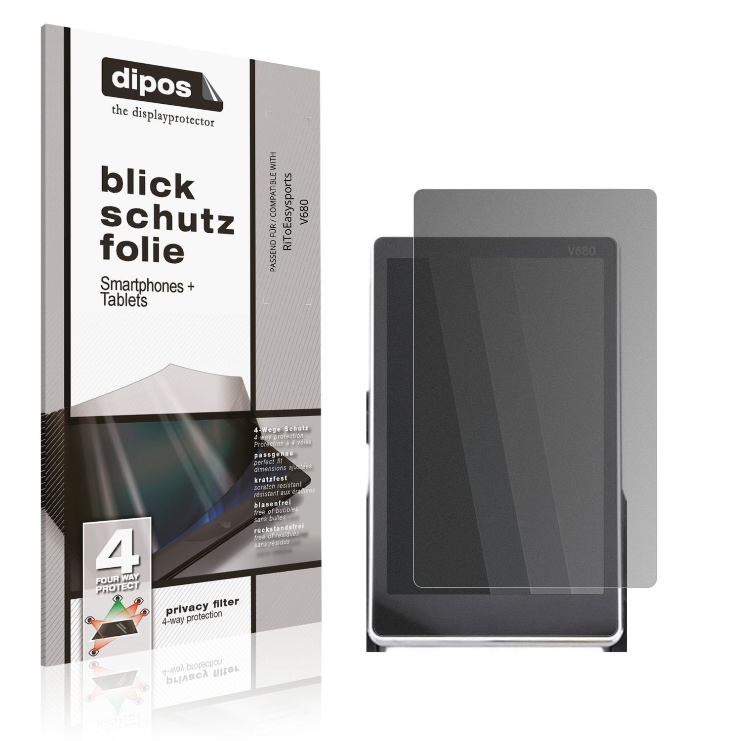 Blickschutzfolie von dipos passend für RiToEasysports V680, präziser Zuschnitt und blasenfrei montiert