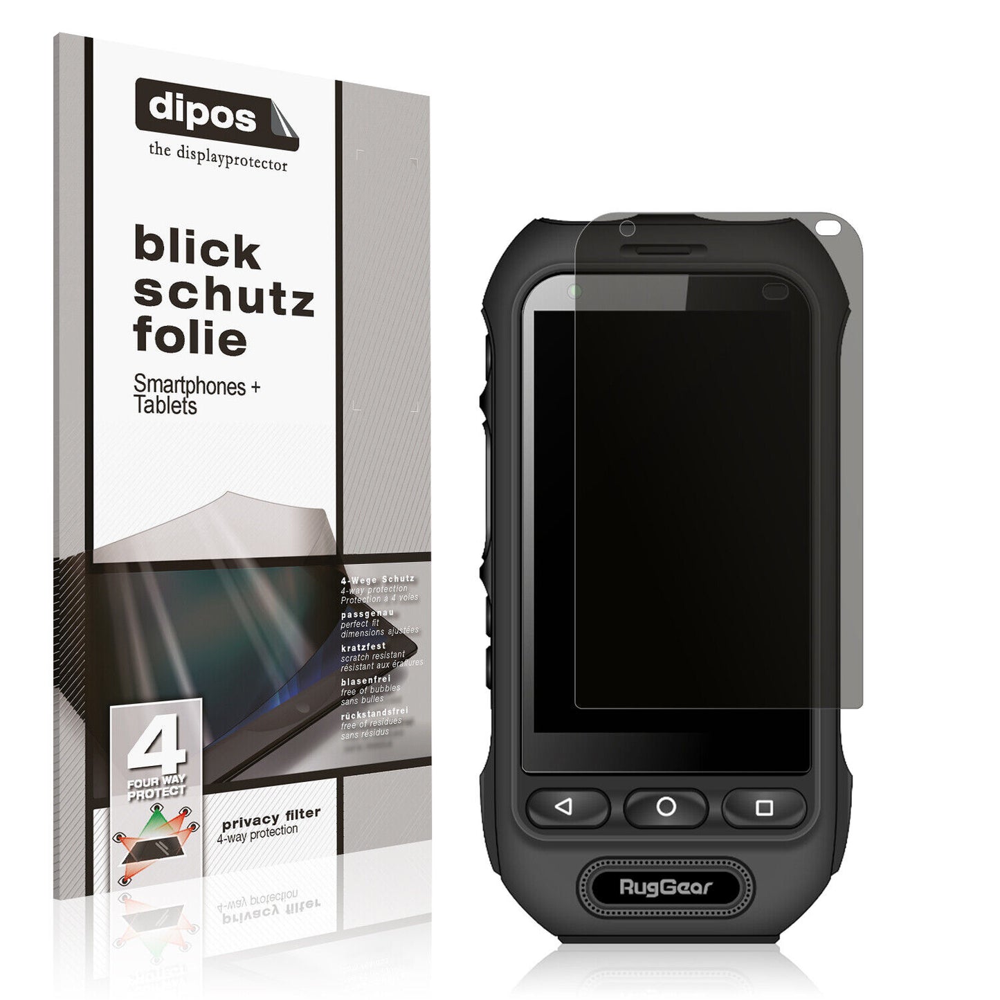 Blickschutzfolie von dipos passend für RugGear RG360, präziser Zuschnitt und blasenfrei montiert