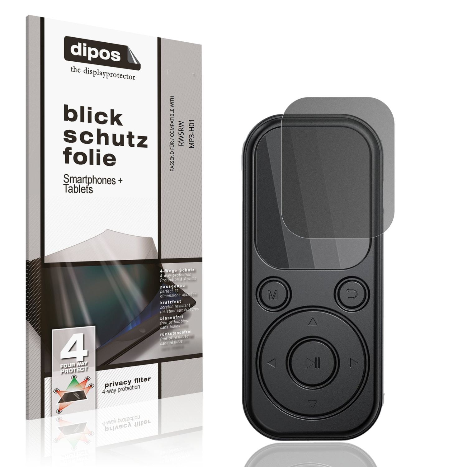 Blickschutzfolie von dipos passend für RWSRW MP3-H01, präziser Zuschnitt und blasenfrei montiert