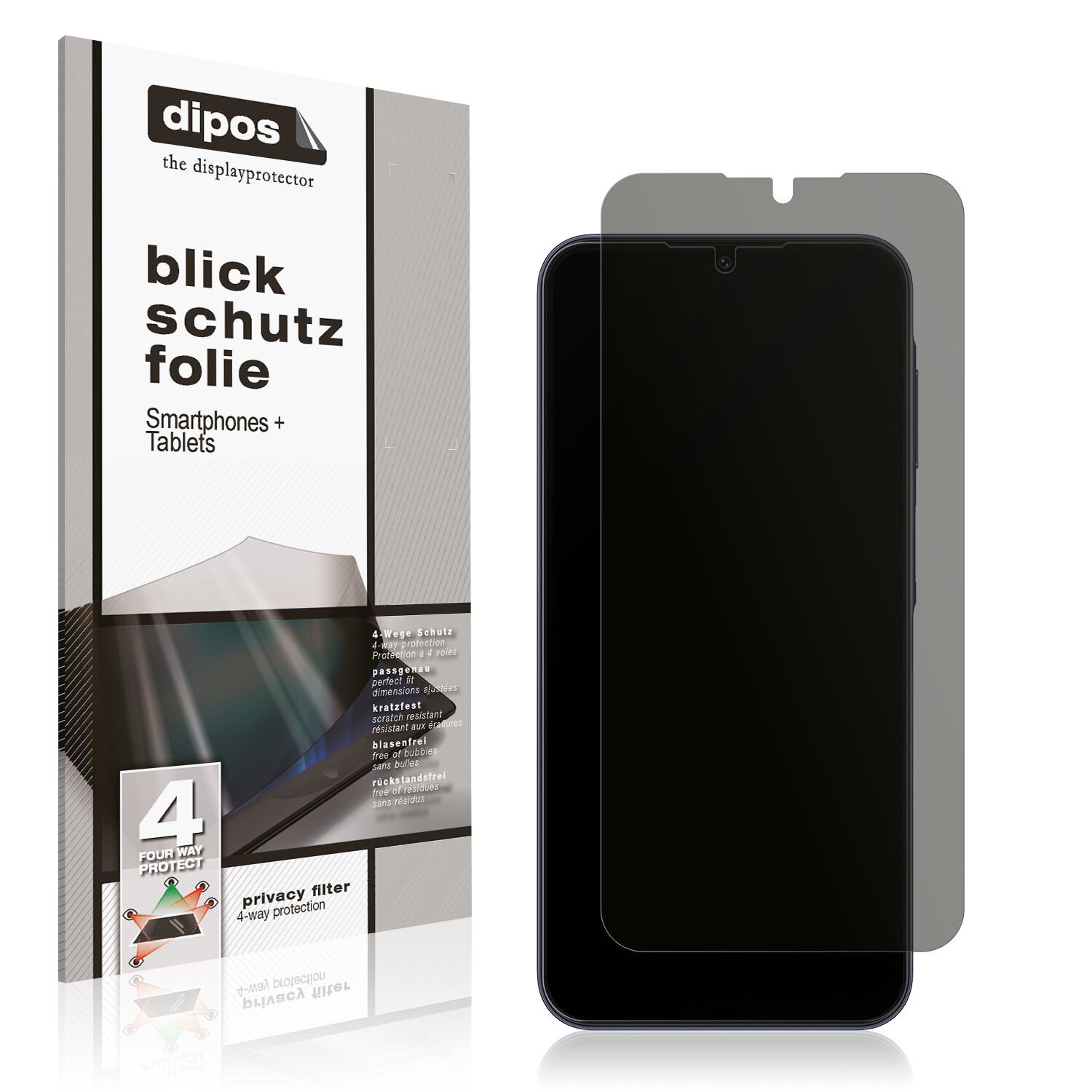 Blickschutzfolie von dipos passend für SAMSUNG A15 4G, präziser Zuschnitt und blasenfrei montiert