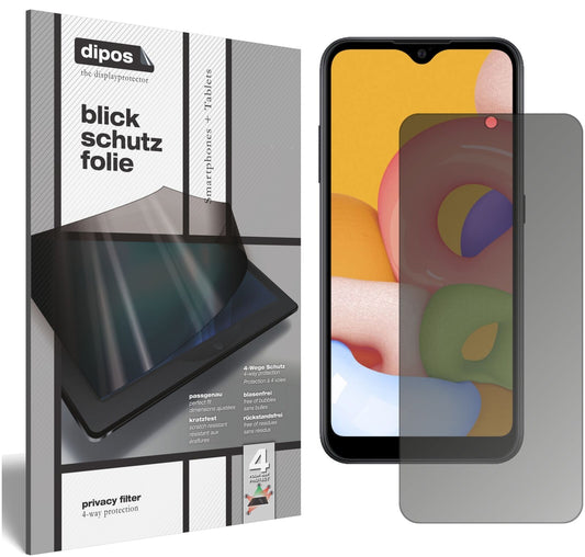 Blickschutzfolie von dipos passend für Samsung Galaxy A01, präziser Zuschnitt und blasenfrei montiert