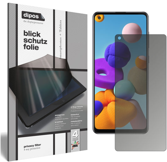 Blickschutzfolie von dipos passend für Samsung Galaxy A21s, präziser Zuschnitt und blasenfrei montiert