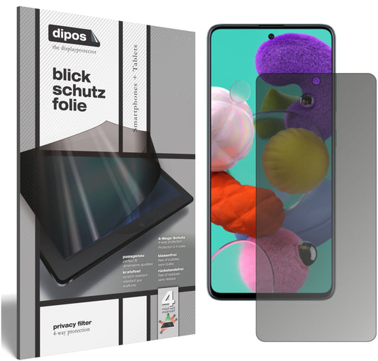 Blickschutzfolie von dipos passend für Samsung Galaxy A51 5G, präziser Zuschnitt und blasenfrei montiert