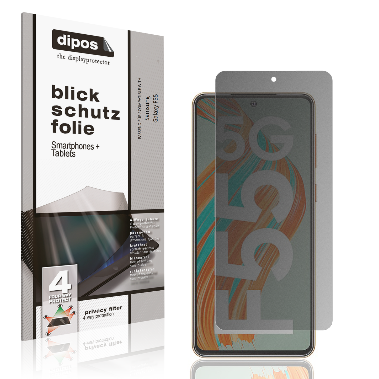Blickschutzfolie von dipos passend für Samsung Galaxy F55, präziser Zuschnitt und blasenfrei montiert