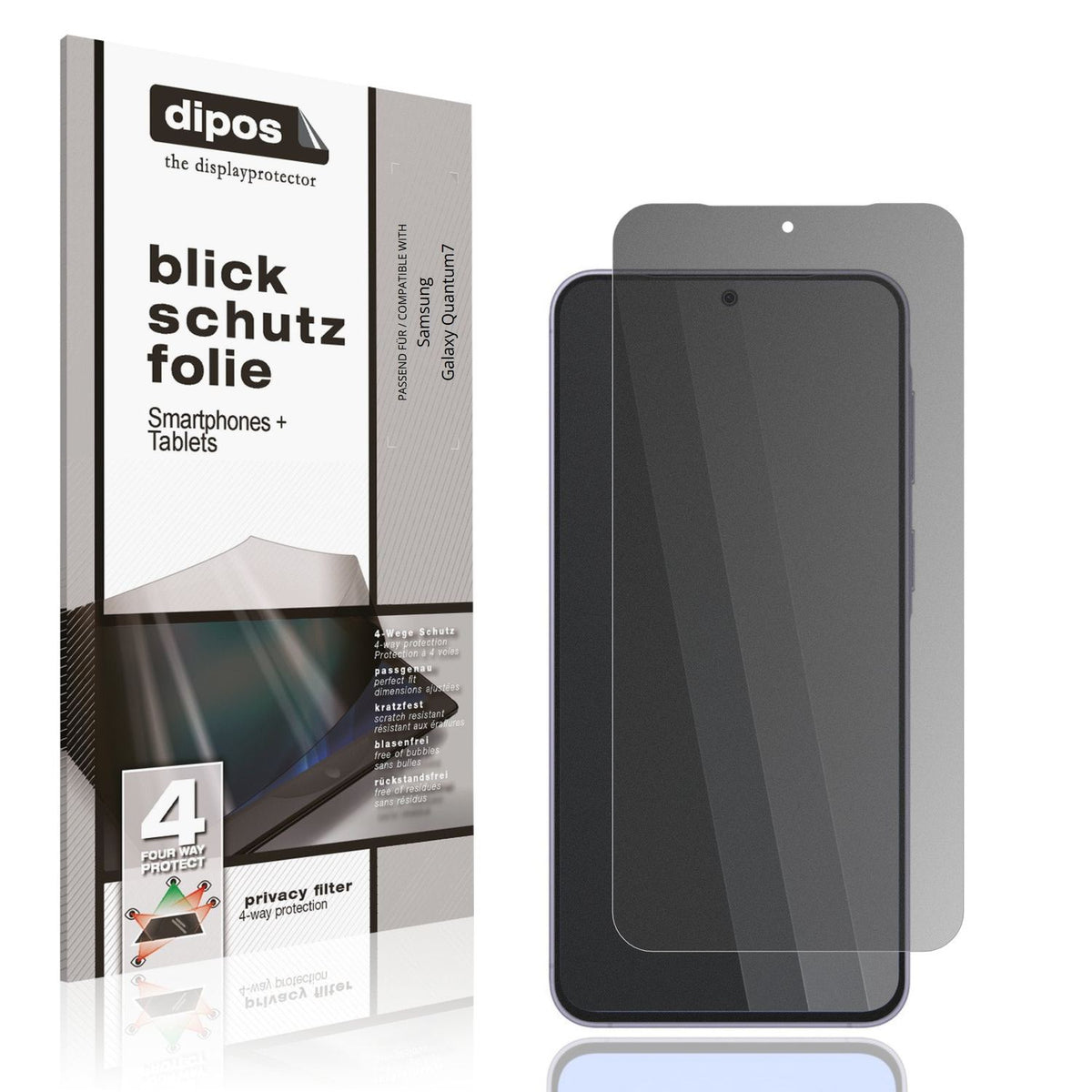 Blickschutzfolie von dipos passend für Samsung Galaxy Quantum7, präziser Zuschnitt und blasenfrei montiert