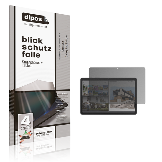 Blickschutzfolie von dipos passend für Samsung Galaxy Tab S10 Lite, präziser Zuschnitt und blasenfrei montiert