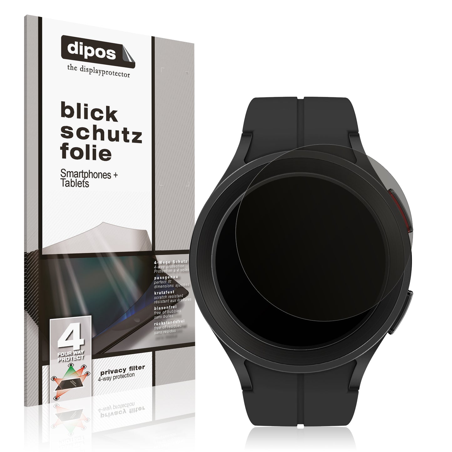 Blickschutzfolie von dipos passend für Samsung Galaxy Watch 5 Pro, präziser Zuschnitt und blasenfrei montiert