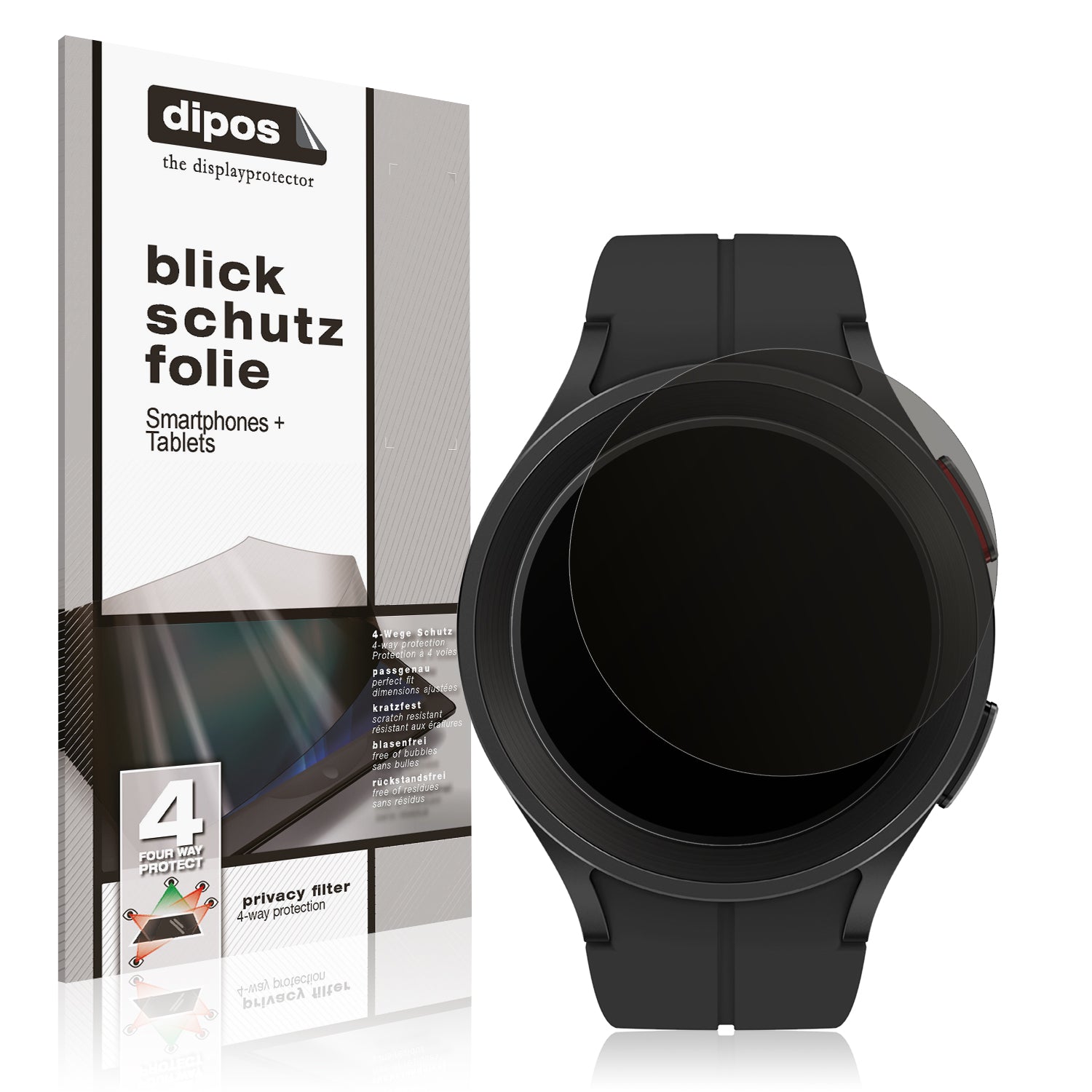 Blickschutzfolie von dipos passend für Samsung Galaxy Watch 5 Pro, präziser Zuschnitt und blasenfrei montiert
