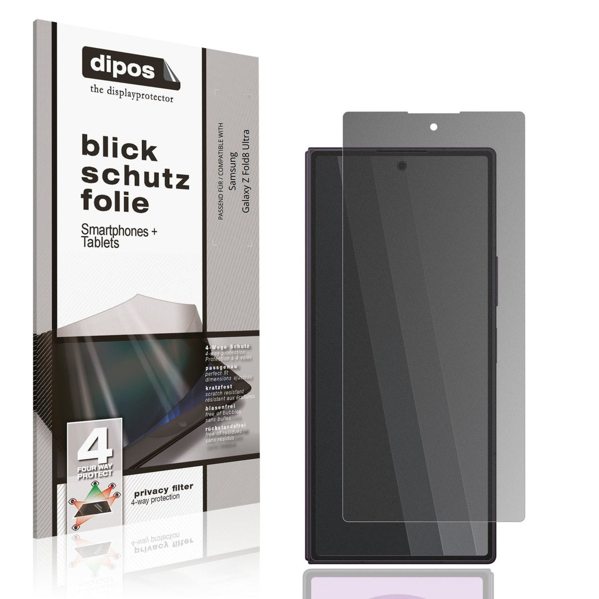 Blickschutzfolie von dipos passend für Samsung Galaxy Z Fold8 Ultra Aussenseite, präziser Zuschnitt und blasenfrei montiert