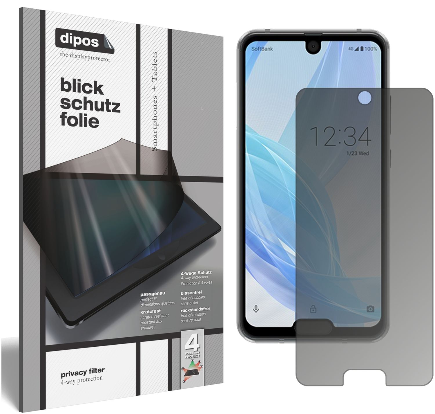Blickschutzfolie von dipos passend für Sharp Aquos R2 Compact, präziser Zuschnitt und blasenfrei montiert