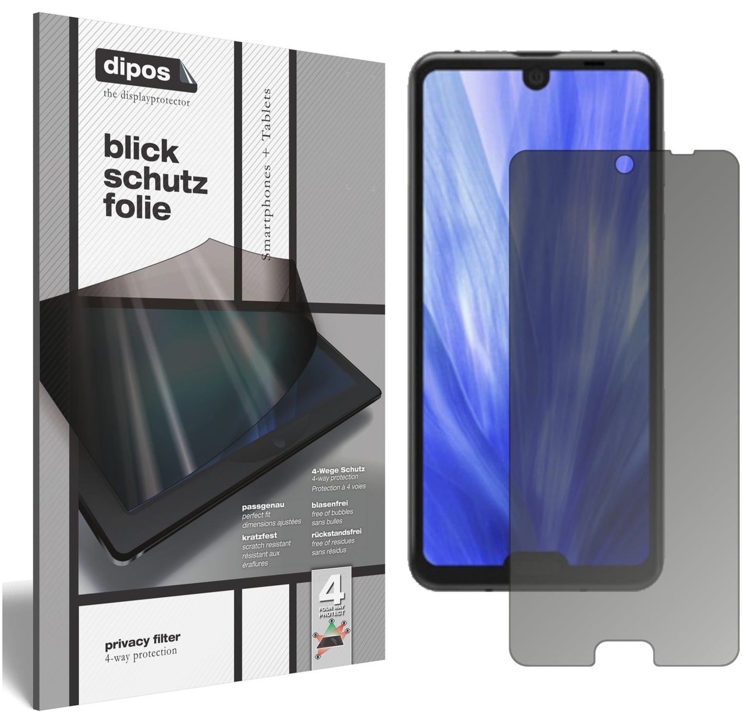 Blickschutzfolie von dipos passend für Sharp Aquos R3, präziser Zuschnitt und blasenfrei montiert