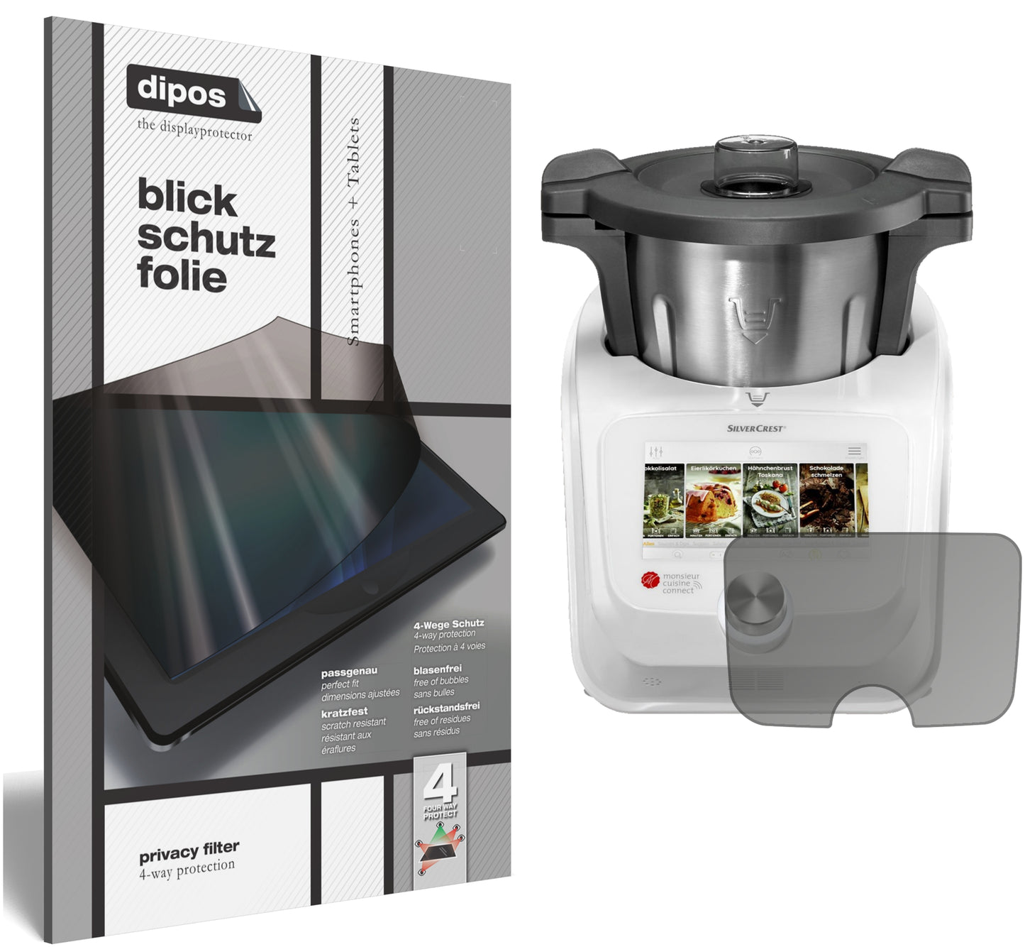 Blickschutzfolie von dipos passend für Monsieur Cuisine Connect, präziser Zuschnitt und blasenfrei montiert