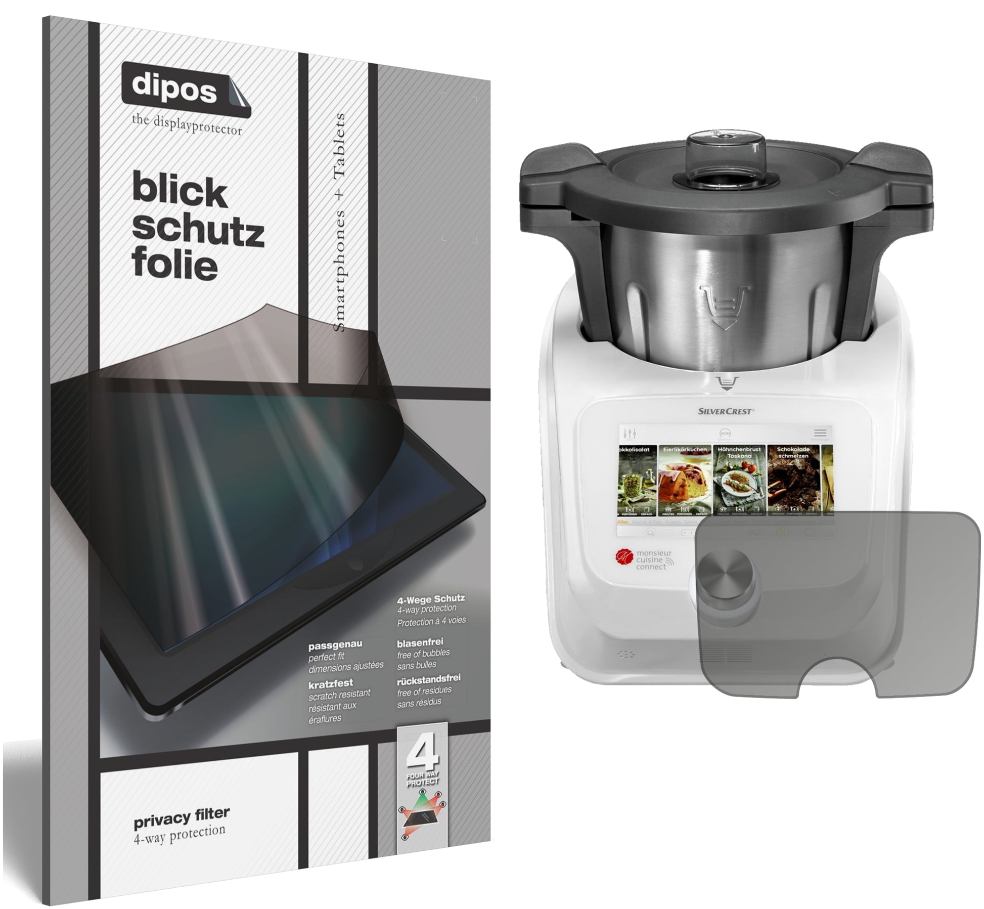 Blickschutzfolie von dipos passend für Monsieur Cuisine Connect, präziser Zuschnitt und blasenfrei montiert